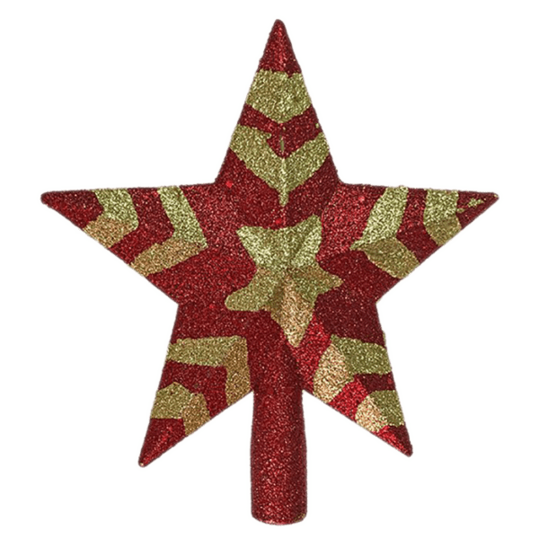 Κορυφή Χριστουγεννιάτικου Δέντρου Άστρο Glitter Κόκκινο-Χρυσό 20cm