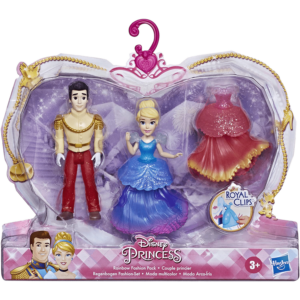 hasbro Disney Princess Cinderella and Prince Charming Collectible Small Doll Royal Clips Fashion Toys with Extra Dress (E9055/E9044)