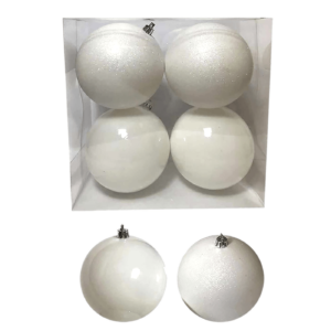 Πλαστικές Χριστουγεννιάτικες Λευκές Μπάλες Shiny & Glitter 10cm Σετ 4τμχ. (93-2454)