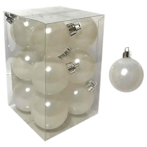 Πλαστικές Χριστουγεννιάτικες Λευκές Μπάλες Περλέ 4cm Σετ 12τμχ. (93-2543)