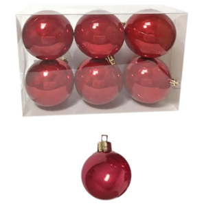 Πλαστικές Χριστουγεννιάτικες Κόκκινες Περλέ Μπάλες 8cm Σετ 6τμχ. (93-2547)