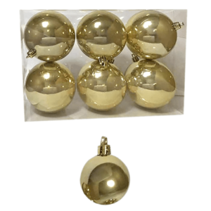 Πλαστικές Χριστουγεννιάτικες Χρυσαφί Περλέ Μπάλες 8cm Σετ 6τμχ. (93-2548)