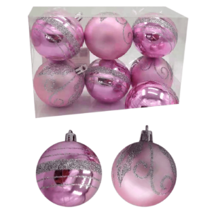 Πλαστικές Χριστουγεννιάτικες Ροζ Μπάλες Ντεκόρ 6cm Σετ 6τμχ. (93-2822)