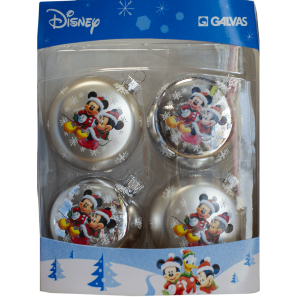 Disney Mickey & Friends, Mickey & Minnie Χριστουγεννιάτικες Ασημί Μπάλες Ø7,5cm 4τμχ (01704.24B)