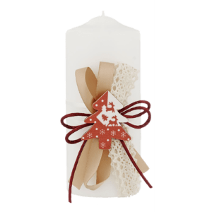 Χριστουγεννιάτικο Κερί Λευκό Με Δεντράκι 5x12cm (93-1644)