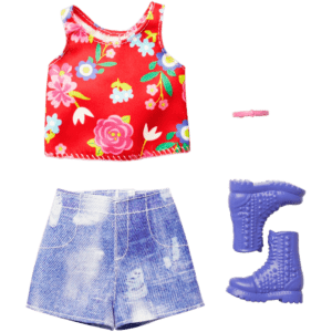 Mattel Barbie® Fashions, floral Print Sleeveless Top And Distressed Jean Shorts (HBV33/GWC27)