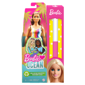 Λαμπάδα Barbie® Loves The Planet - Barbie Loves The Ocean Καστανά Μαλλιά Ριγέ Φόρεμα (GRB38/GRB35)