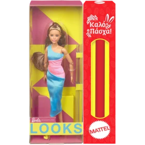 Παιχνιδολαμπάδα Barbie® Signature Doll: Barbie Looks™, Model #15 Brunette Ponytail Turquoise/Pink Dress (HJW82)