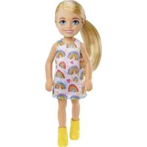 Mattel Barbie® Club Chelsea™: Blonde Wearing Rainbow-Print Dress And Yellow Shoes (HGT02/DWJ33)
