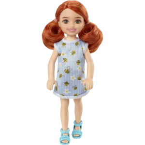 Mattel Barbie® Club Chelsea™: Red Hair Wearing Bumblebee and Flower-Print Dress And Blue Sandals (HGT04/DWJ33)