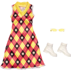 Mattel Barbie® Fashions Μοδάτα Σύνολα - Φόρεμα με Diamond Pattern Κίτρινο - Ροζ & Αξεσουάρ (HJT18)
