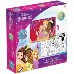 LUNA Παζλ Χρωματισμού 2 Όψεων, 100 κομμάτια 49x36 εκ. Disney Princess (0563981)