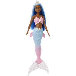 Barbie™ Dreamtopia: Blue Hair, Dark Skin Doll with Pink & Blue Ombre Mermaid Tail and Tiara (HGR12/HGR08)