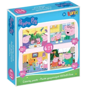 Luna Toys 4 Παζλ 2 σε 1 Χρωματισμού 2 όψεων, 12-24 κομμάτια Peppa Pig (0482782)