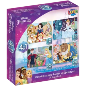 Luna Toys 4 Παζλ 2 σε 1 Χρωματισμού 2 όψεων, 12-24 κομμάτια Disney Princess (0563999)