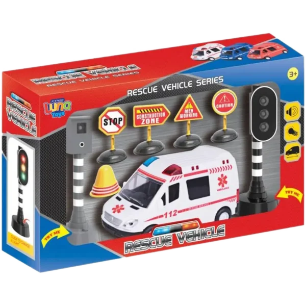 Luna Toys Ασθενοφόρο Όχημα Με Ήχους Και Φως Σετ Με Πινακίδες Κυκλοφορίας (0622464)